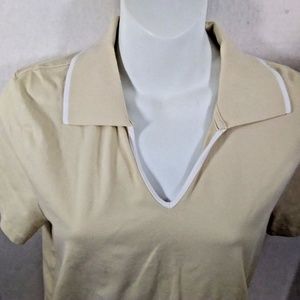 Liz Claiborne V Neck T Shirt Collar Large L Beige